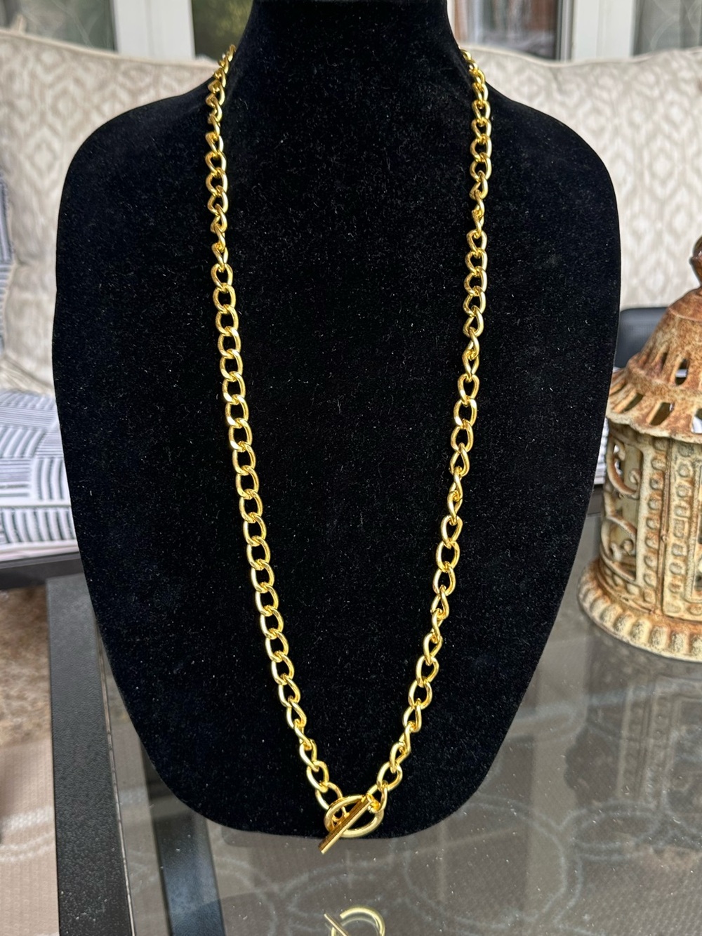 Vintage Versatile 35" Gold-Toned Cable Link Chain Toggle Necklace